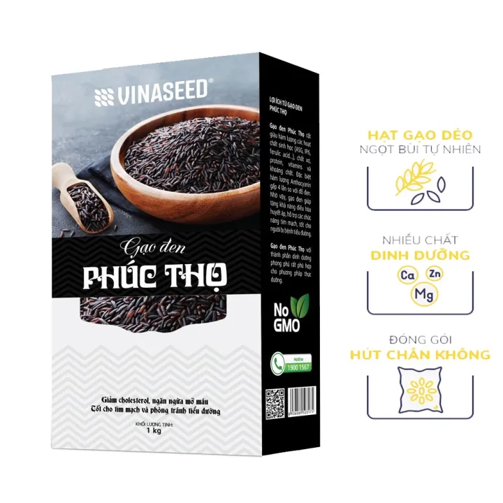 Gạo Lứt đen Phúc Thọ Vinaseed - Hộp 1kg cao cấp