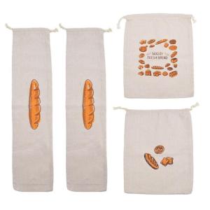 Linen Cotton Linen Bread Preservation Sacks 4pc Set Double Layer Designs Locking Technology for Sourdough Baking
