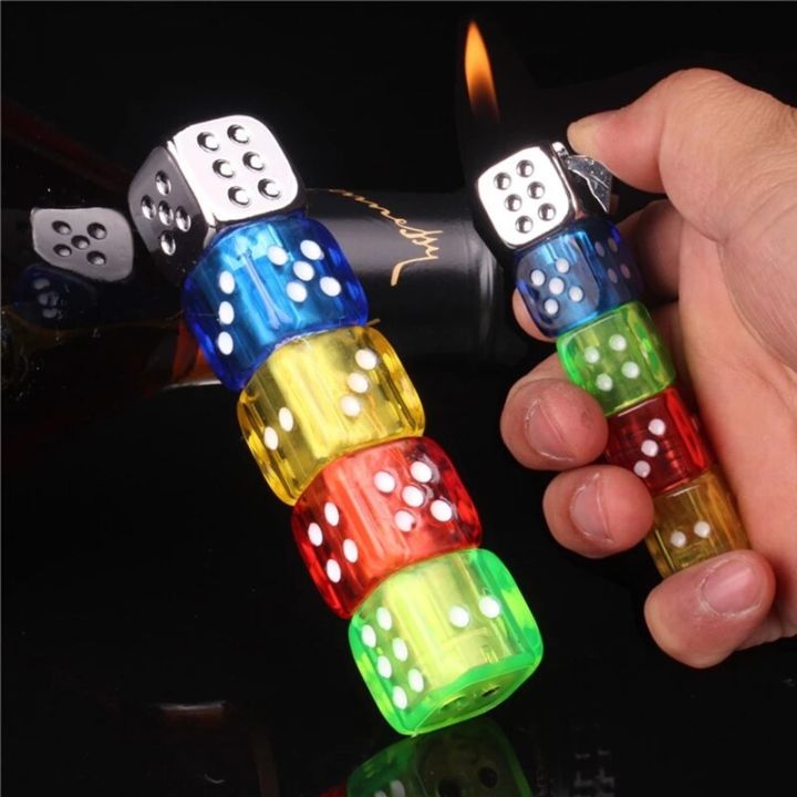 Personality Free Fire Dice Lighter Funny Glowing Toy Butane Refillable Gas Lighter Portable Gadgets For Men Rotatable Lighter