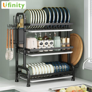 Lifinity 2/3ชั้น ชั้นวางจาน ชั้นคว่ําจาน ชั้นวางจานสแตนเลส304 ที่คว่ําจาน ครบเซ็ท พร้อมที่แขวนแก้ว ชั้นวางถ้วยชาม ชั้นวางของครัว Kitchen Dish Drainer