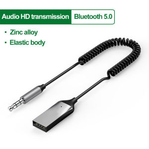 Kebigumei 2 trong 1 Bộ chuyển đổi Bluetooth xe ô tô AUX âm thanh Bluetooth 5.0 Receiver USB để 3.5mm jack máy phát không dây Receiver âm thanh âm nhạc mic Bộ điều hợp không cần cầm tay cho Loa xe hơi