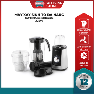 Máy Xay Sinh Tố Đa Năng SUNHOUSE SHD5322 - Công Suất 220W - 3 Cối Nhựa PC Siêu Bền - Lưỡi Dao Inox Sắc Bén - 3 Chế Độ Xay Nhồi - Bảo hành 12 tháng - Hàng Chính Hãng