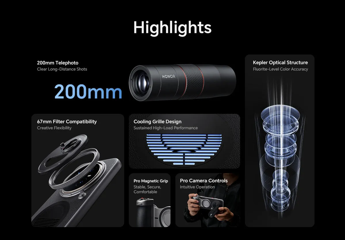 HONOR Magic 8 Pro Professional Imaging Kit | 2.35x Telephoto Extender | 200mm Ultra Night Telephoto | Pro Magnetic Grip (Official) 24 HONOR Magic 8 Pro Professional Imaging Kit | 2.35x Telephoto Extender | 200mm Ultra Night Telephoto | Pro Magnetic Grip (Official) 1