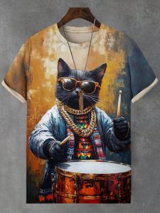 [Local Stock] VCC Funny Cat Printed T Shirt Short Sleeve Tees Tops 3D Print O-Neck Shirts Party Summer Casual Mens Clothing Apparel Mens Animal