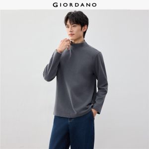 GIORDANO Men T-Shirts Double-Faced Fleece Warm Tee Mock Neck Long Sleeve Fashionable Casual Regular T-Shirts 18026012