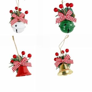 KANNERT 4pcs DIY Christmas Bell Pendants Red Berry Bow Christmas Decoration Creative Metal Christmas Hanging Bells Christmas