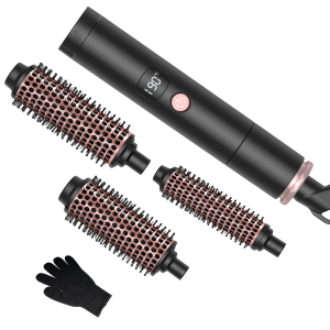 UKLISS 3 in 1 Curling IronCurling Wand Set with Curling Brush and 3 Interchangeable Ceramic Curling Wand(1.25"-1.75")Black