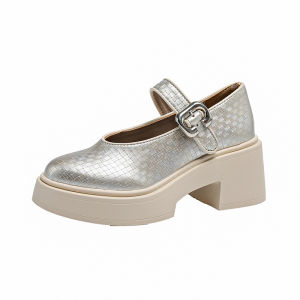 French Platform Mary Jane Small Leather Shoes Womens New Versatile One-line Buckle Block Heel Loafers