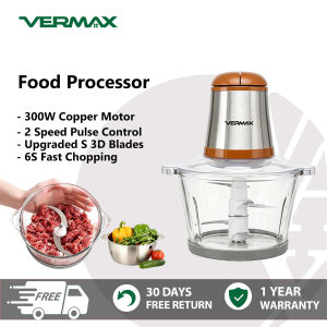 Vermax Food Processor 300W 2L Electric Meat Grinder Stainless Steel Chopper 2-Speed Adjustable