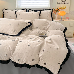 Dansunreve Washed Cotton Quilt Cover Lace French Style Floral Duvet Cover Single/Queen/King Small Flower Comforter Cover with Zipper