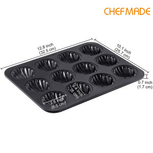 CHEFMADE Madeleine Mold Cake Pan 12-Cavity Non-Stick Japanese-style Seashell Shape Tray Madeline Bakeware For Oven Baking Gold WK9739/WK9874