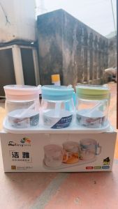 Bộ 3 hũ đựng gia vị thủy tinh cao cấp kèm khay và muỗng tiện lợi bền đẹp cho gian bếp