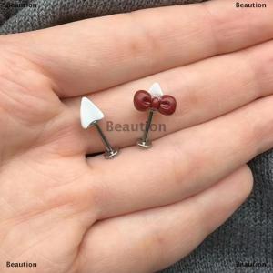 [COD] Beaution 2Pcs Bow Heart Ear Bone Nail Titanium Steel Cute Earrings For Women Puncture Jewelry Accessories
