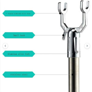 Retractable Stainless Steel Pole with Aluminium Hook and White Handle Extendable