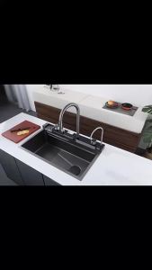 Household Raindance Sink Piano Button Digital Display Large Single Bowl Stainless Steel Honeycomb Thickened Kitchen Vegetable Washing Basin