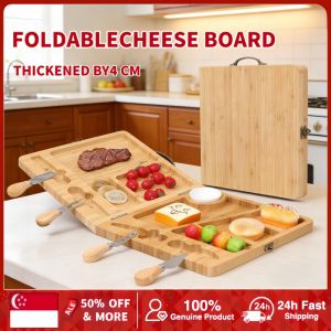 Cheese Board Cheese Tray Bamboo Cheese Board Set with 4 PCs Cheese Knife Wooden Serving Tray Picnic Party
