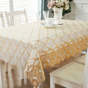 PVC Waterproof Tablecloth 2/4/6/8 Seaters Anti-scalding Table Cover Oil-proof Table Mat Golden/Silver Mantel Desk Mat Christmas Home Decor