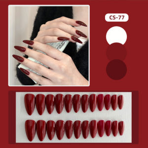 Marian Beauty 24pcs Wine Red Fake Nails With Glue Medium Length Fake Nails CS-77 Nail Accessories