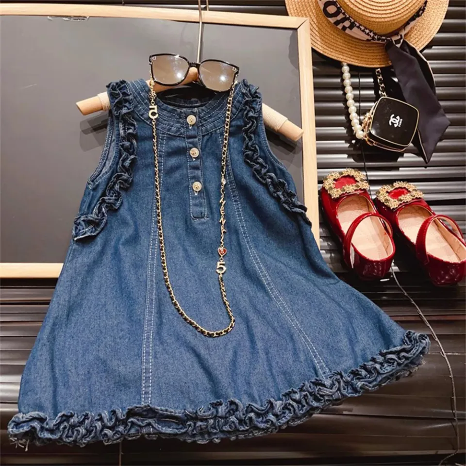 Chic Button Down Thin Strap Denim Belted Dress - AIR SPACE
