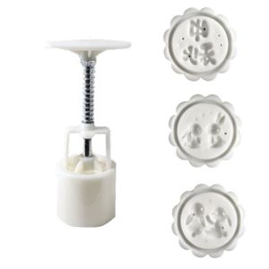 AAIV Nhựa Khuôn bánh trung thu Hình hoa Họa tiết thỏ Tem bánh trung thu Dụng cụ trang trí bánh ngọt Ép tay Lễ hội trung thu