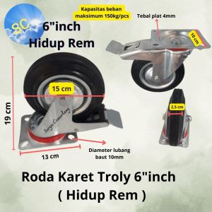 roda troli troly karet Hdup Rem 6 inch roda trolley estalase pintu.