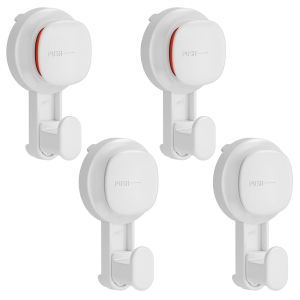 TAILI Upgraded Visible Safety Indicator Suction Cup Hook 4 Pack Damage-Free Hanging Glass Shower Wall Hook for Towel Loofah Bathrobe Clothes Easy to Install Rust Resistant Reusable