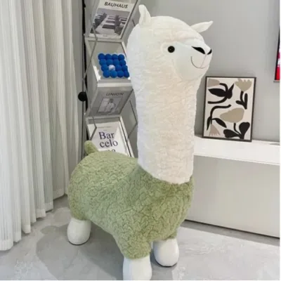Cute Kid Chair Upholstered Alpaca Stool Lambs Fleece Fabric Footstool Pouffe Stool Change Shoe Footrest