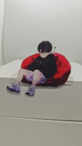 Love and Deepspace Caleb Acrylic Standee Edgeless Die Cut Sitting Plush Pose Figure Stand Cute Anime Desk Display Ornament Birthday Gift for Teens Girls