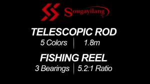 escopic Fishing Rod + 5.2:1 Spinning Fishing Reel With Fishing Lure Set (1.8M/6ft)
