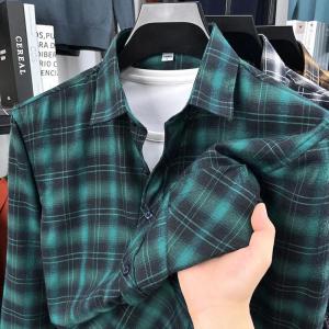 7CYM Autumn New Mens Printed Striped Long Sleeved Shirt Casual Fashion Versatile Mens Top