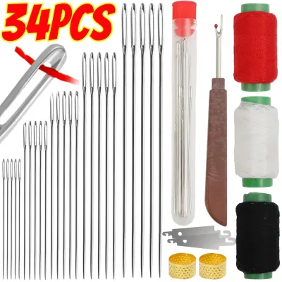 Large Eye Sewing Needles Stainless Steel Needles Set with Diverse Practical Tools Home DIY Jewelry Apparel Craft Sewing Supplies