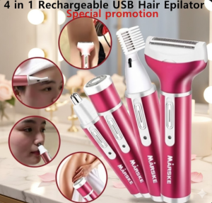 [SG Stock] 4-in-1 Electric Shaver & Trimmer | Painless Body Hair Remover for Women & Men | USB Rechargeable Razor | Includes Face Eyebrow Nose & Bikini Heads