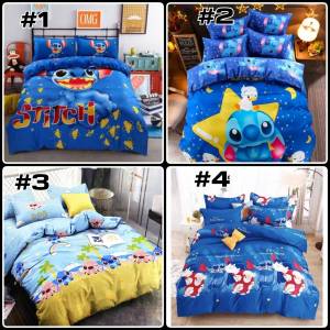 (ส่งฟรีเคอรี่)ชุดเครื่องนอน ลายสติช ลายการ์ตูน ขนาด 6 ฟุต / 5 ฟุต /3.5 ฟุต ครบชุด 6 ชิ้น ผ้าปูที่นอน + ผ้านวม ปลอกหมอน เก็บเงินปลายทาง
