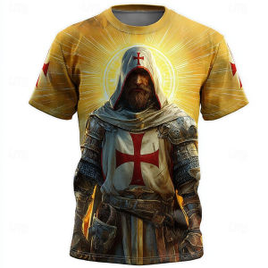 [Local Stock] VCC Crusader Knights 3D Print Mens T Shirt Hip Hop Trend Style Street Tees Summer Casual O-neck Short Sleeve Tops Fashion Clothing
