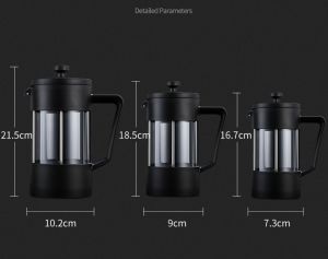[ BPCFKP008 ] Bình pha cafe pha trà kiểu Pháp . DẦY DẶN TỐT . Bình thủy tinh khung nhưa đen tay chéo