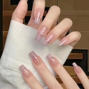 นักบัลเล่ต์เล็บอะคริลิกยาวสำหรับงานปาร์ตี้คลิปติดเสื้อเล็บแบบกดลายผีเสื้อเล็บปลอมเคล็ดลับภาษาฝรั่งเศส24ชิ้น