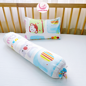 Bộ gối nằm và gối ôm cho bé Katina House gòn lông vũ vải Cotton Satin Hàn Quốc mềm mát
