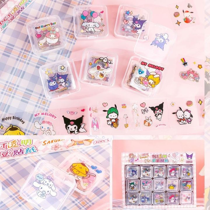 Stickers 1 Box Mixed Cartoon Cute Cinnamoroll Kuromi My Melody Pom Pom ...