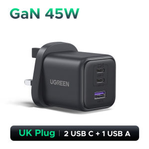 UGREEN 45W GaN Fast Wall Charger 2 USB C 1 USB A Port Charger with QC Portable for iPad Pro iPhone 17 16 15 Pro Max iPhone 16 15 Plus Samsung S25 Ultra S24 Switch 2