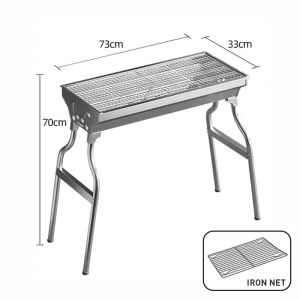 Portable Folding Charcoal BBQ Grill 73cm Outdoor Barbecue Grill with Side Shelf and Storage Rack for Camping Picnic Family Party