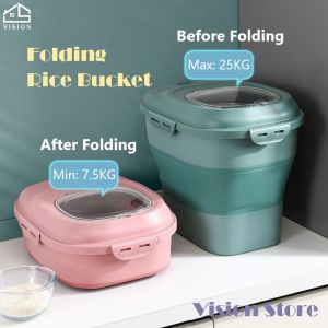 Xô Gạo Gấp Gọn Tầm Nhìn 25KG Hộp Đựng Ngũ Cốc Kín Cho Nhà Bếp Hộp Đựng Bột Gia Dụng Chống Côn Trùng Chống Ẩm Có Thể Hũ Cơm Dung Tích Lớn Có Nắp Đậy