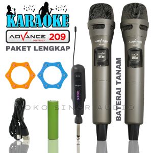Mic Wireless Murah Isi 2 Mic Karaoke Suara Jernih Wireless Profesional Microphone mic tanpa kabel ADVANCE 209 (isi 2) - Mic / Mik Tanpa Kabel Microphone Double Wireless MIC Bisa Di Cas USB Tipe C