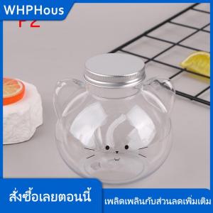WHPHous Kawaii ขวดน้ำแมวสำหรับนมชากาแฟน้ำผลไม้แบบพกพาถ้วยดื่มโปร่งใสที่บ้านขวดเครื่องดื่มเครื่องดื่มปราศจากสาร BPA