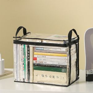 SDFBN Collection Book Storage Bag Handle Organizer Oversize Collapsible Handbag Minimalism Transparent Storage Container Home School