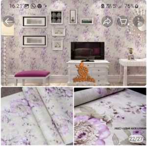Wallpaper Dinding +/-8m +/-4.5m 1m Motif Shabby Buanga Ungu Sticker Tembok Kamar Tidur Stiker Ruang Tamu