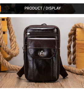 Genuine Leather Crossbody Bag Belt Bag Sling Bag Phone Bag Multiple Pockets High Capacity for Men Passport Travel Gift 7538
