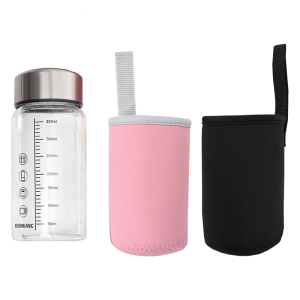Summer Heatproof Glass Water Bottle 350ml Graduated Measurement Leak proof Lid For Fitness Travels Coffee