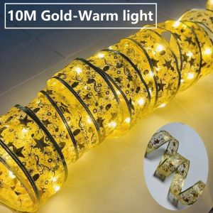 CPY 1M/5M/10M Ribbon Fairy Light home Decoration DIY Bows Lights Home Decor New Year Christmas Gift