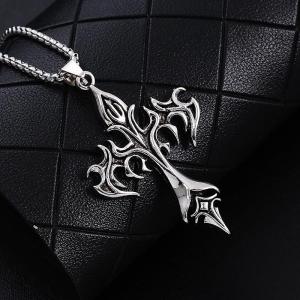 Fashion Vintage Flame Cross Pendant Necklace for Women Men Long Chain Punk Goth Trendy Accessories