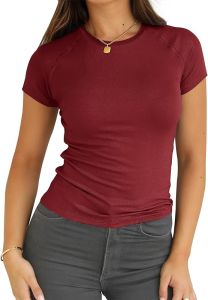 Abardsion  Womens Casual Raglan Sleeve Round Neck  T  Shirt  - 2025  Summer Basic Sportswear Slim Fit Outing Top